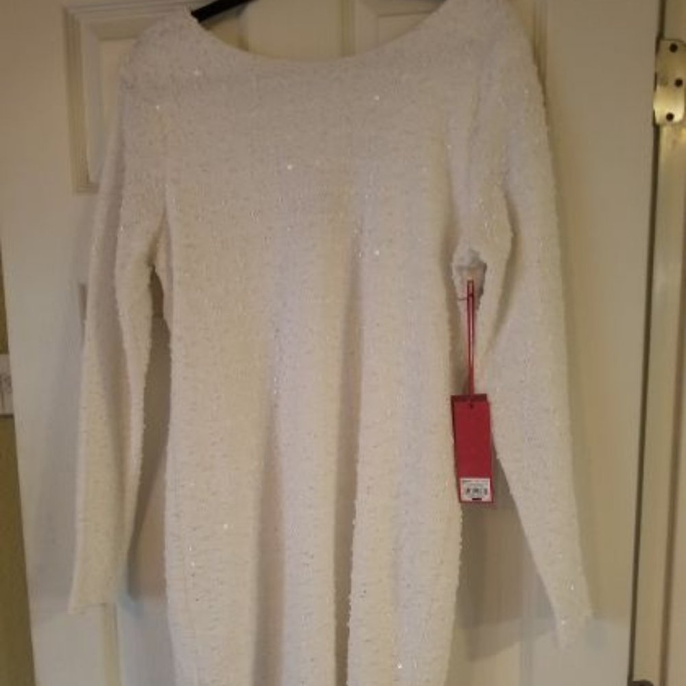 Holiday winter white sweater dress with sparkle!